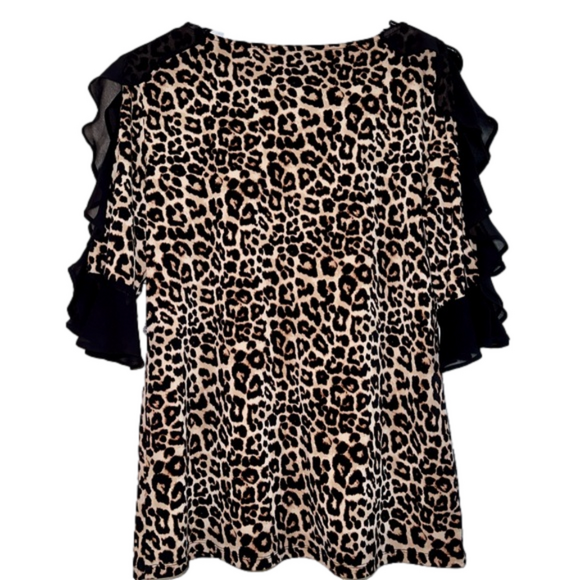 Women’s Bold Elements Cut to Curve Animal Print Ruffle Sleeve Blouse Size M - Picture 2 of 3